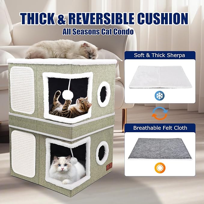 2-Story Cat House for Indoor Cats, Dual-Purpose Cave Bed - Image 6
