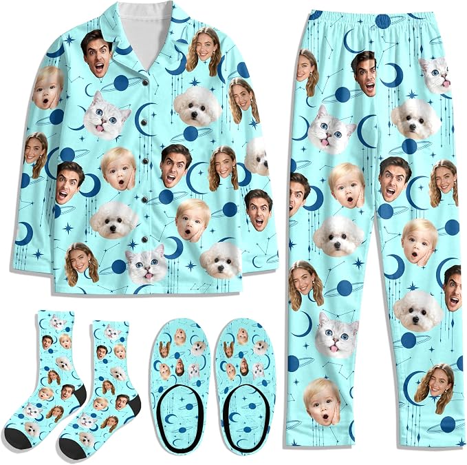 Artsadd Custom Pajamas for Women Men Family, Personalized Face Pjs Pajama Pants by Artsadd