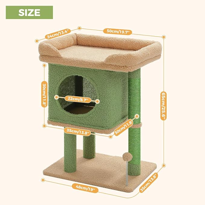 PAWZ Road Cat Tree for Indoor Cats, 26 Inches Cactus Cat Tower - Image 6