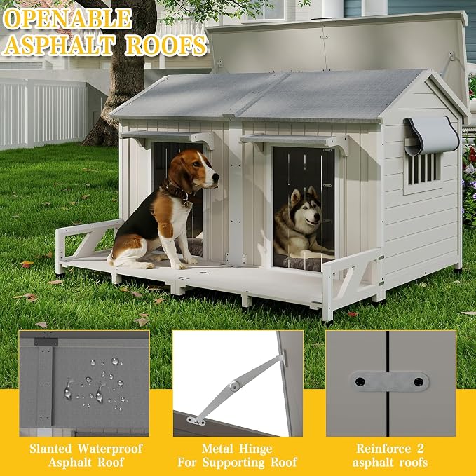 PetsCosset 59.4" L Large Dog House Outdoor & Indoor, Fir Wood Dog Kennel - Image 3