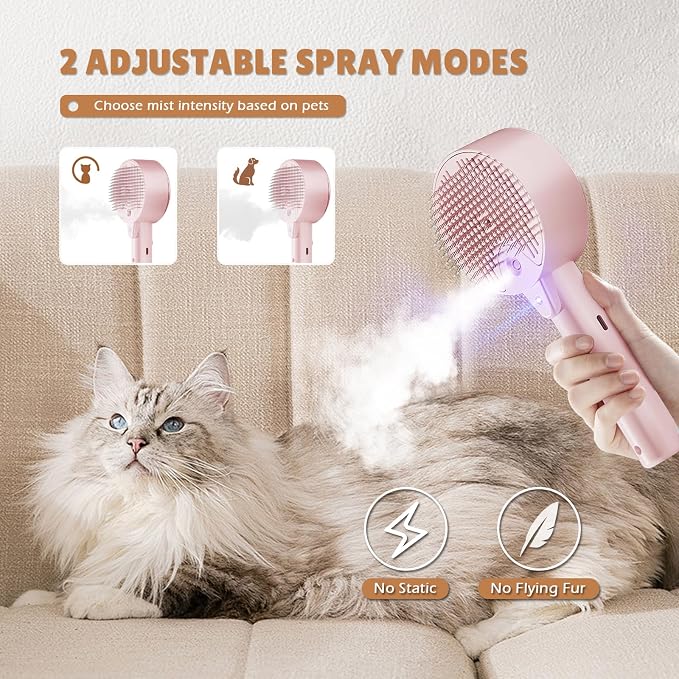 Cat Steam Brush, Cat Brushes for Indoor Cats, 4 In 1Spritz Spray Defur Comb - Image 4