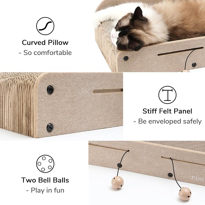 FUKUMARU 26 Inch Cat Scratcher Bed, 2 Reversible Cardboard Cat Scratch Pads - Image 7