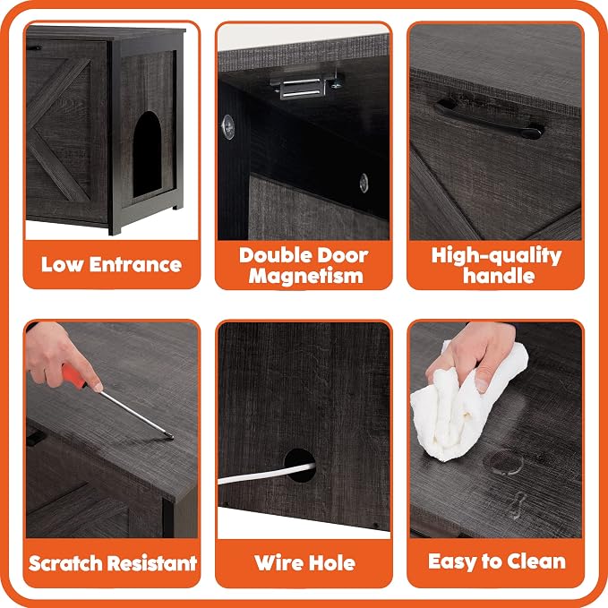 Dwanton Cat Litter Box Furniture Hidden, Cat Litter Box Enclosure, Reversible - Image 6