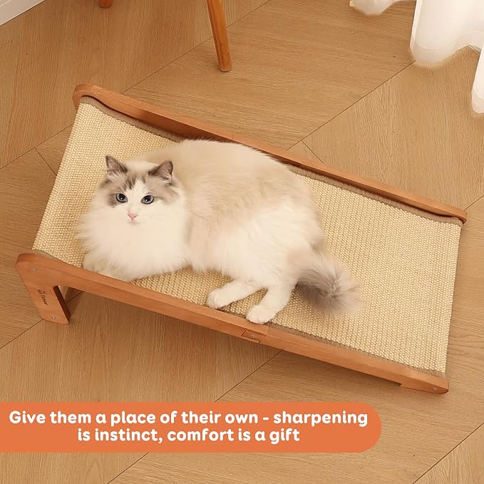 Sisal Cat Scratcher for Indoor Cats, Beechwood Base, Natural Sisal Woven - Image 6
