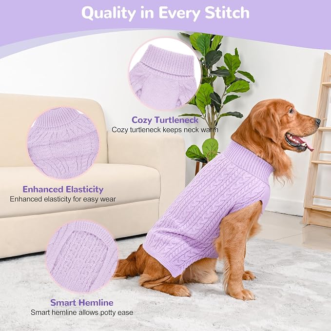 2 Pack Dog Sweaters for Large Dogs Winter Turtleneck Pullover Cable Knit Fleece - Image 3