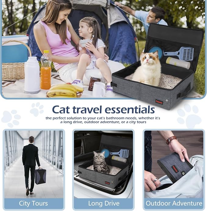 Portable Cat Travel Litter Box. Zipped Lid, Collapsible Litter Box - Image 5