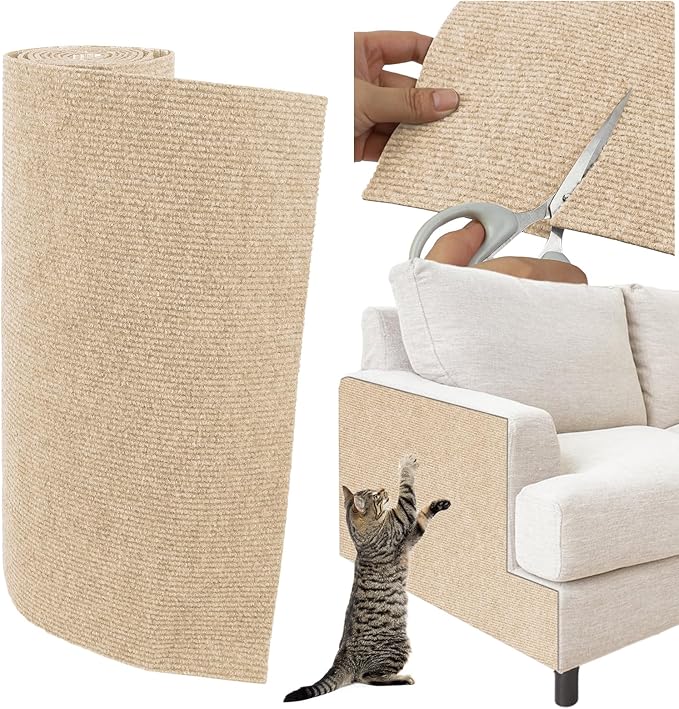 Trimmable Cat Scratcher Mat, 39.4"x15.8" Self-Adhesive Cat Scratching Carpet by YITMOYM
