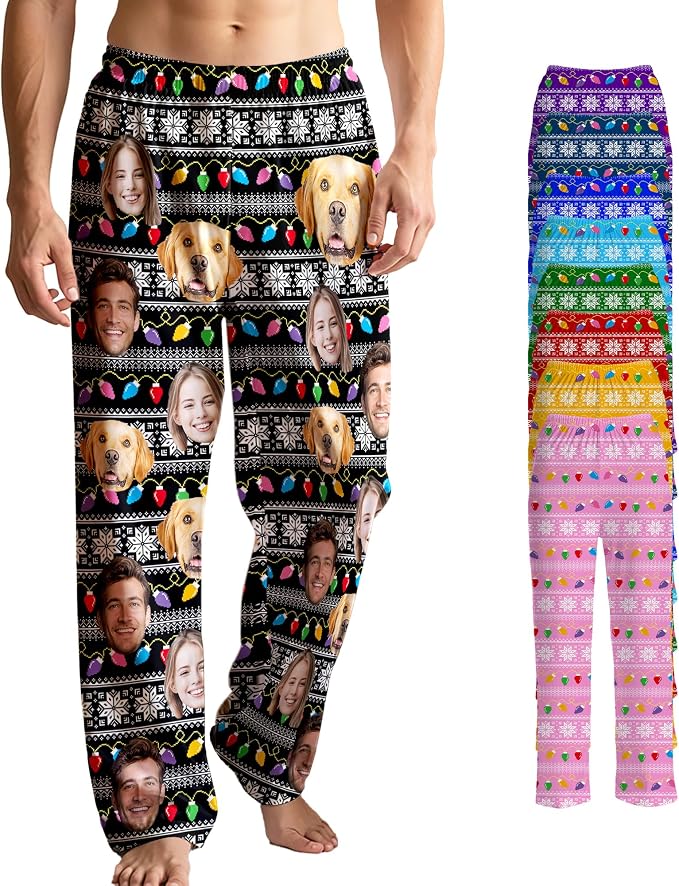 Custom Pajama Pants for Women Men, Personalized 67 Name Photo PJ Family Six by Artsadd