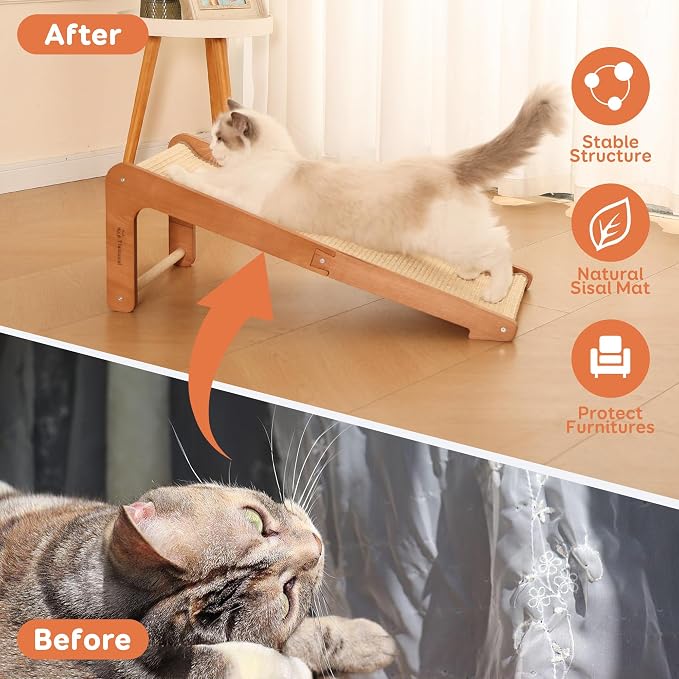 Sisal Cat Scratcher for Indoor Cats, Beechwood Base, Natural Sisal Woven - Image 4