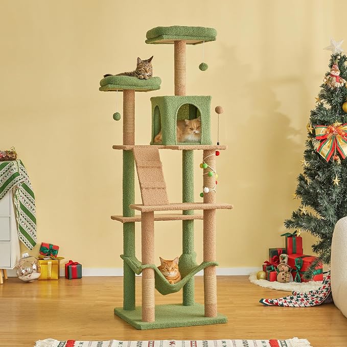 MWPO 70.1-Inch Green Large Cat Tree, Plush Cat Condo - Image 9