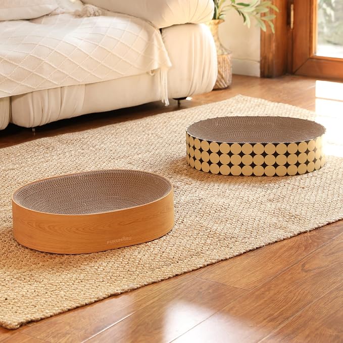 FUKUMARU Cat Scratcher Cardboard Lounge Bed, 2-in-1 Cat Scratch Pad, Oval Cats - Image 9