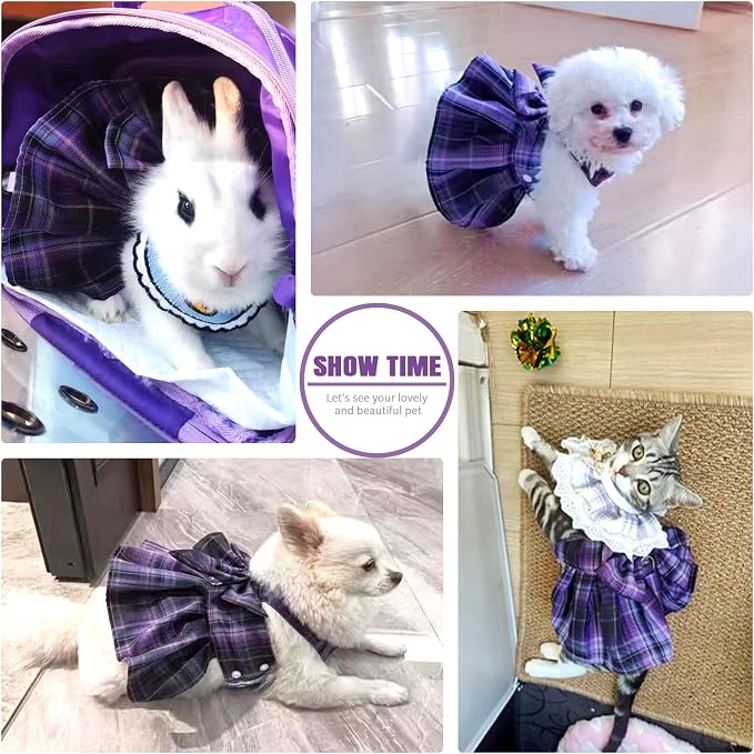 PETCARE Plaid Dog Dress Bow Tie Harness Leash Set - Image 3