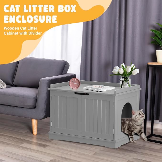 Zeny Cat Litter Box Enclosure Cabinet, Hidden Litter Box Furniture, Modern - Image 4