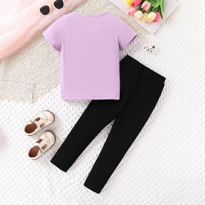 4-8T Toddler Girl Clothes Cat face print Short Sleeve Top+Pants Outfits Girl - Image 7