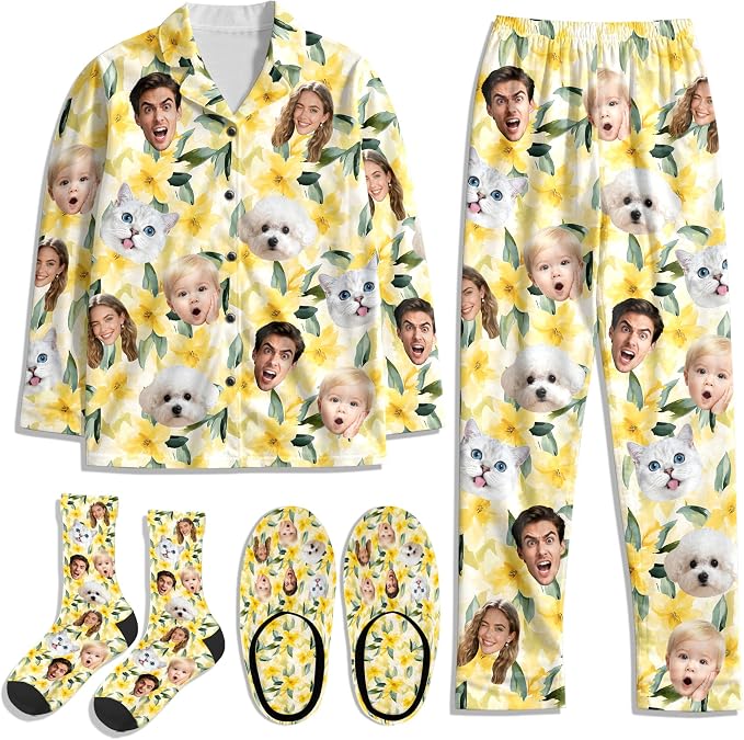 Artsadd Custom Pajamas for Women Men Family, Personalized Face Pjs Pajama Pants by Artsadd