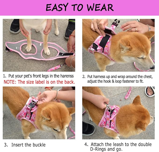Moonpet Step in Dog Harness Leash Set- All Weather Reflective No-Pull Floral - Image 6