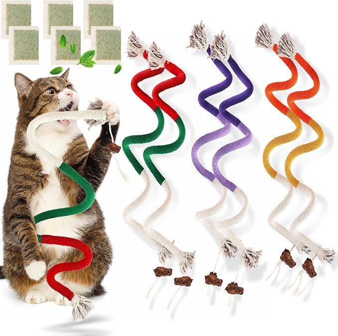 6 PCS XL Cat Toys Chew Ropes, 27.56 Inches Cat Chew Rope Toy by TEAWOO