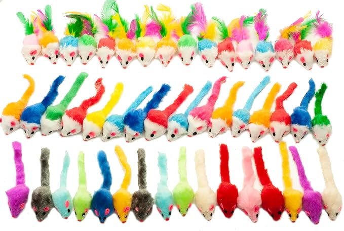 Fashion's Talk 48-Count Assorted Mice Cat Toys Furry Rattle Mouse Kitten Toy by Fashion%27s+Talk