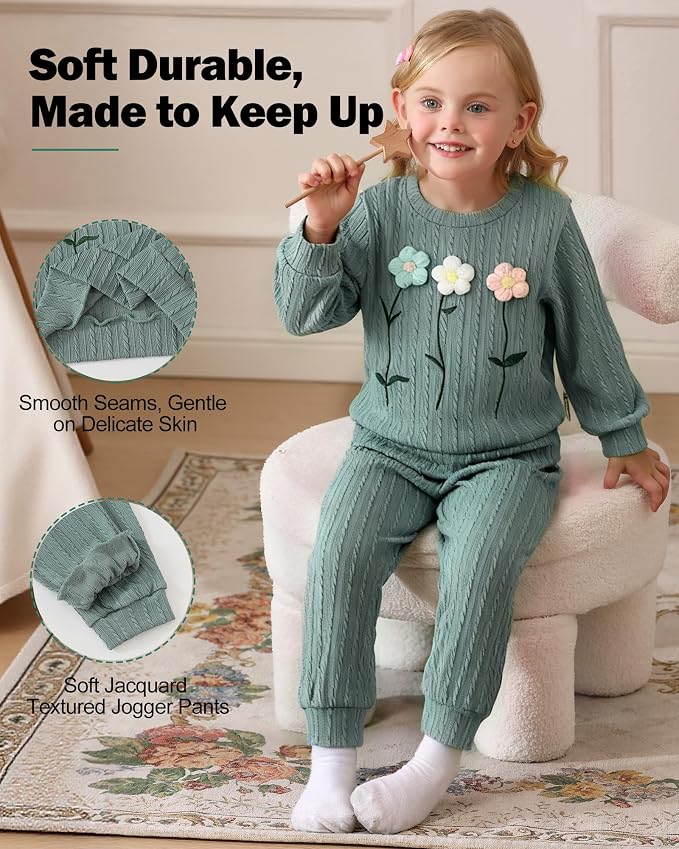 Jecson Toddler Girl Fall Clothes: Soft Outfits Set Embroidered Knit Top & - Image 4