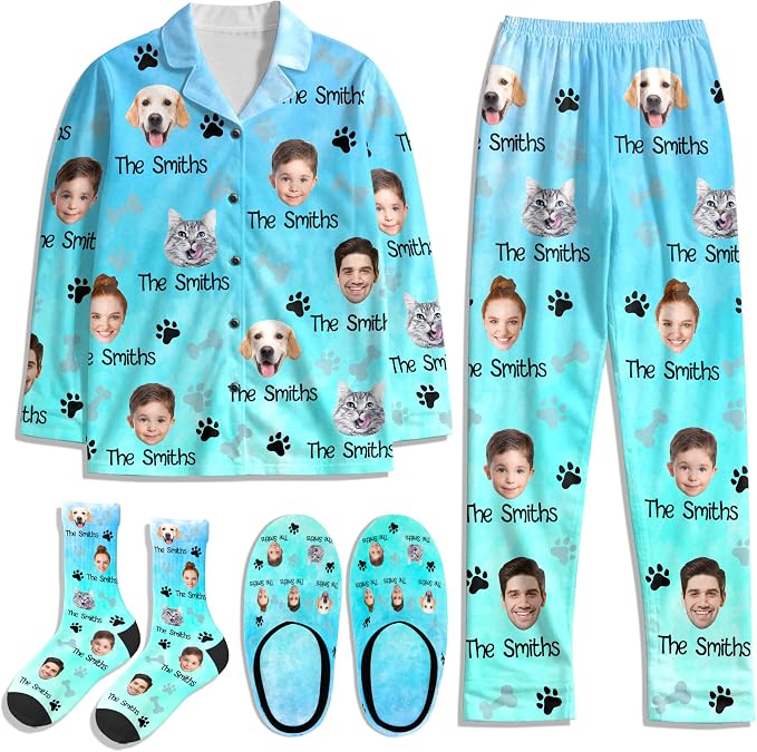 Artsadd Custom Pajamas for Women Men Family, Personalized Face Pjs Pajama Pants by Artsadd