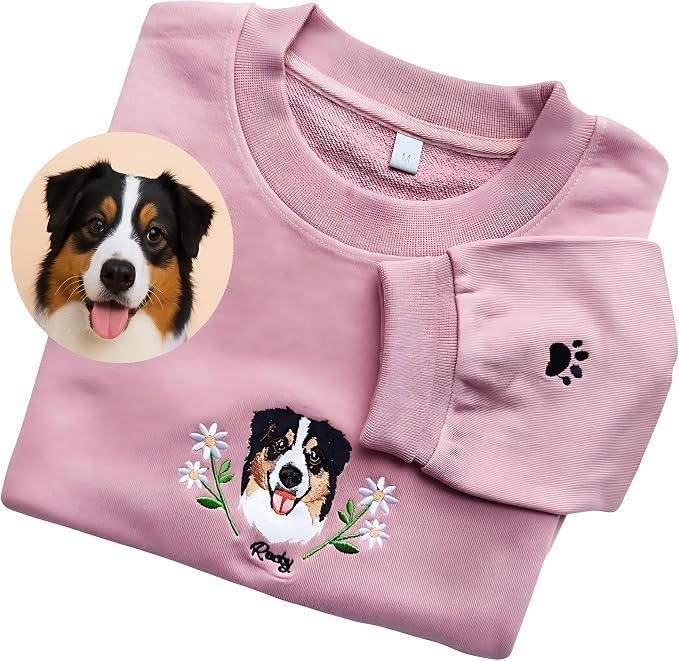 Personalized Dog Face Embroidered Sweatshirt Custom Pet Portrait From Photo by GiantBigHands