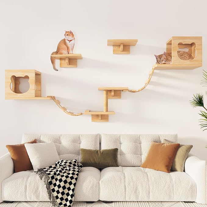 Cat Wall Shelves and Perches, Pine Wooden Cat Wall Furniture Climbing Shelves - Image 3