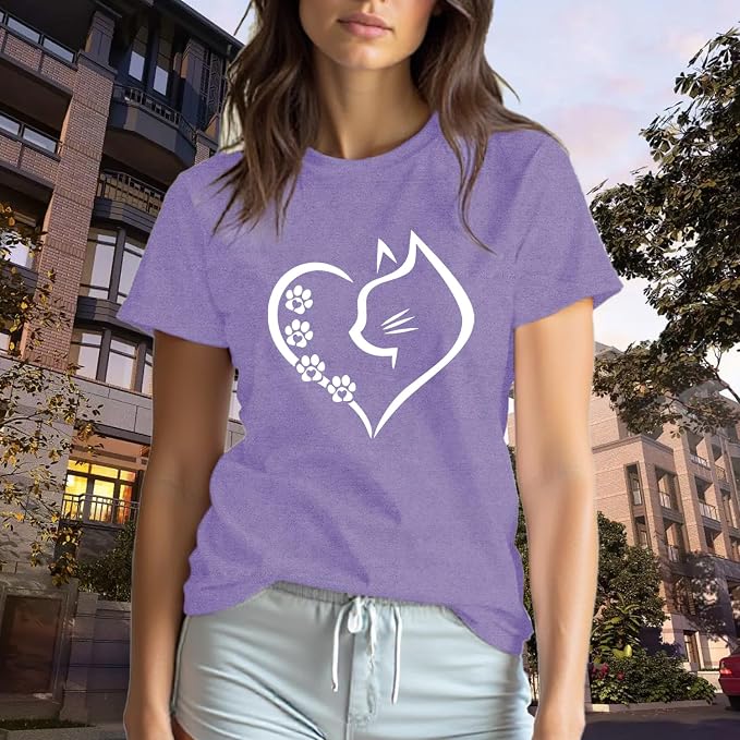 Cat Shirts for Women Cat Mom Tshirts Pet Lover Shirt Cats Paw Print Tee Tops - Image 3