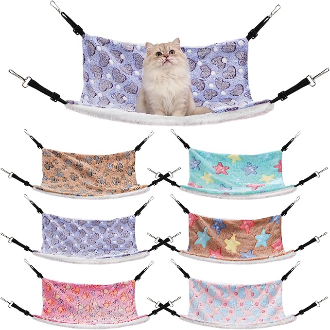 6 Pieces Cat Hammock for Cage, Reversible Soft Pet Hanging Bed by Covzoe