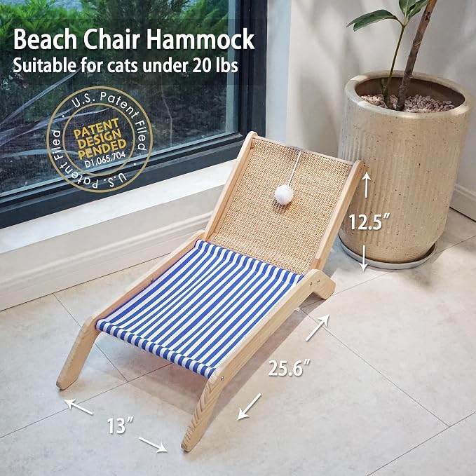 PETKARAY Cat Hammock with Coconut Palm Tree Scratching Post, Cozy Beach Chair - Image 2