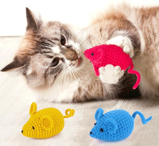 Retro Shaw Catnip Toys Crochet Mouse, Interactive Catnip Cat Kicker Toys - Image 6