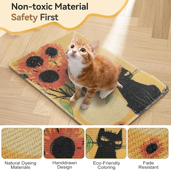 3-in-1 Sisal Cat Scratch Mat Sunflower 23.6x15.7'' Floor & Wall Cat Scratcher - Image 4