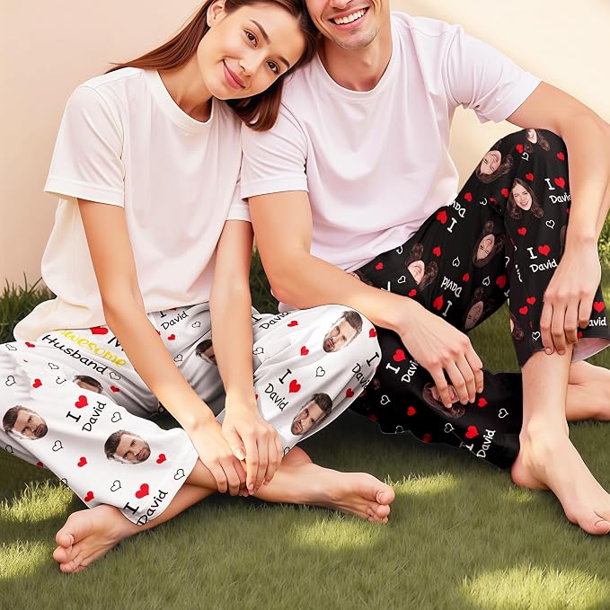 Custom Pajama Pants for Women Men, Personalized 67 Name Photo PJ Family Six - Image 2