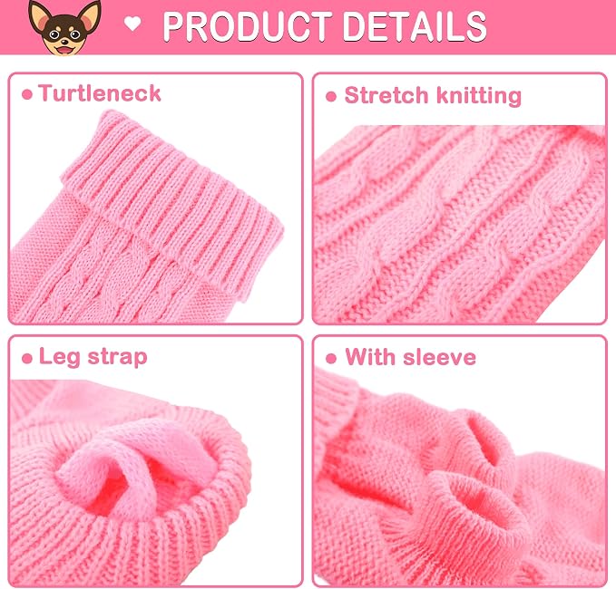 2 Pieces Dog Sweaters Turtleneck Knitted Chihuahua Yorkie Sweater, Dog Clothes - Image 4