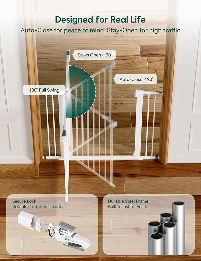 Babelio Baby Gate, 29-48 Inch Auto Close Pet Gate PressGuard P7, Easy Install - Image 6
