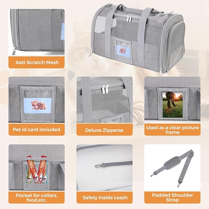 Cat Carrier Soft for Pets Up to 25 Lbs, Cat Travel Bag - Image 6