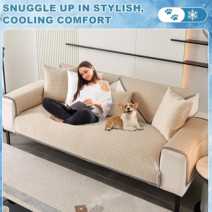 OTOB Cooling Dog Couch Cover Ice Silk Fiber, Washable & Non Slip Pet Mat Sofa - Image 7