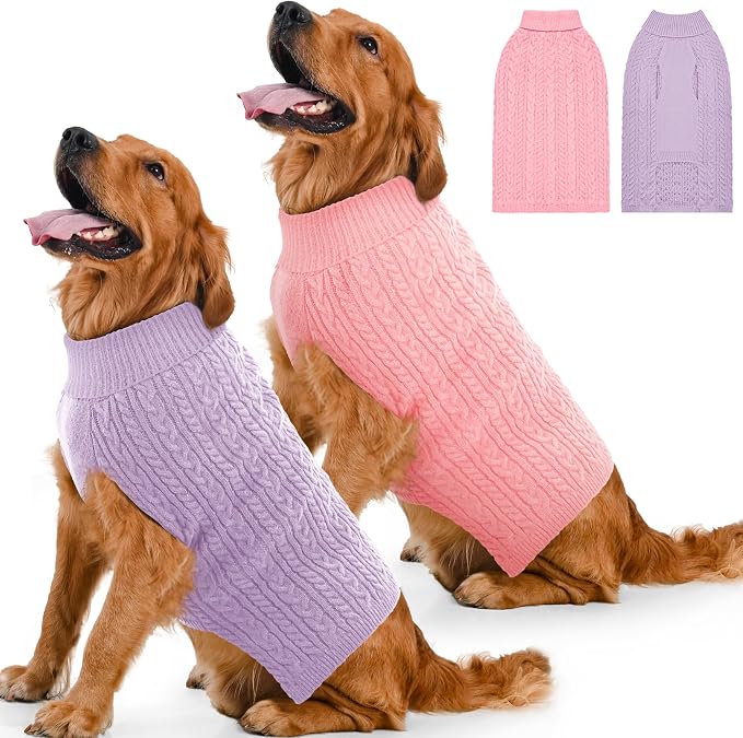 2 Pack Dog Sweaters for Large Dogs Winter Turtleneck Pullover Cable Knit Fleece by Unknown