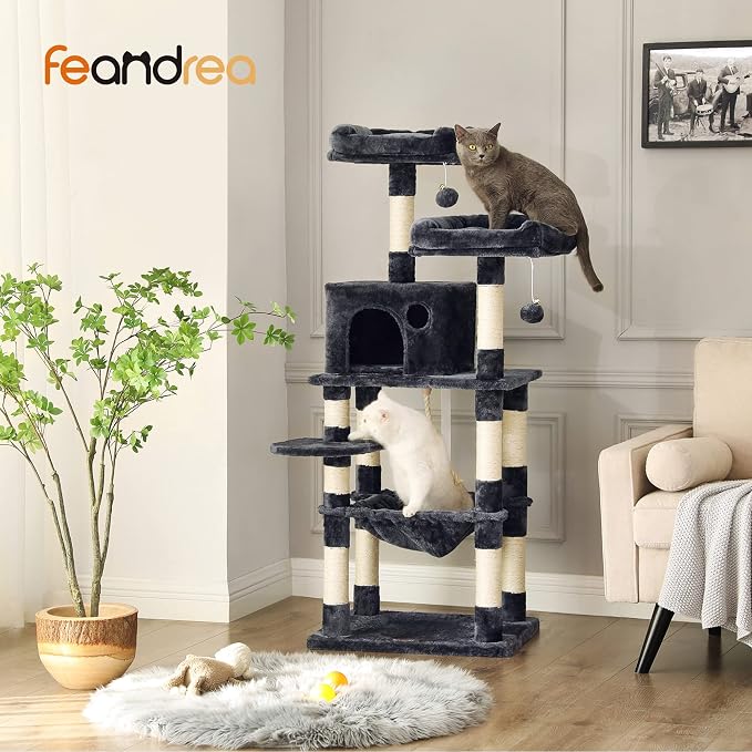 Feandrea Cat Tree, 56.3-Inch Cat Tower, 2 Perches, Smoky Gray UPCT15GYZ - Image 2
