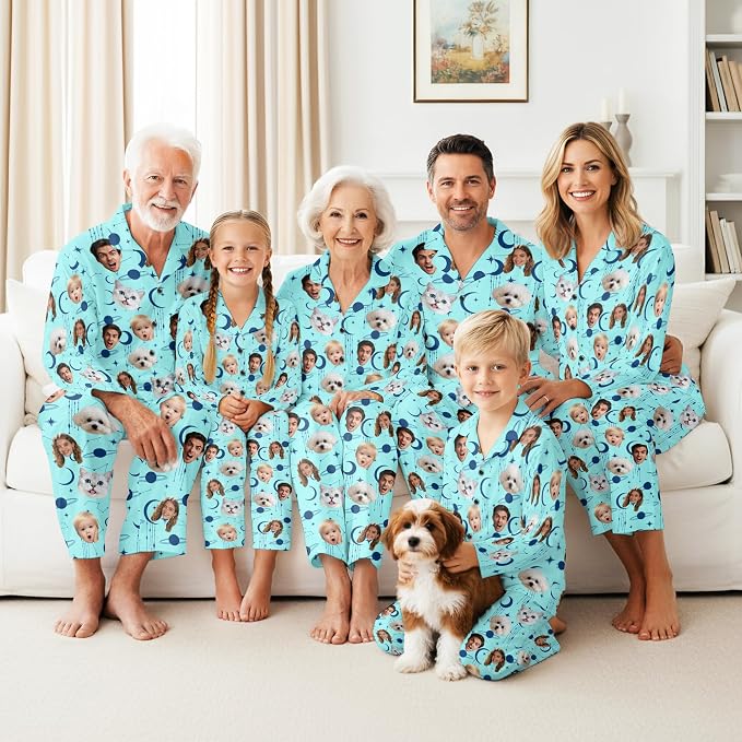Artsadd Custom Pajamas for Women Men Family, Personalized Face Pjs Pajama Pants - Image 2