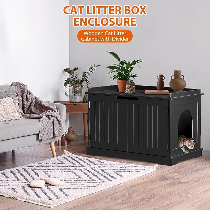 Zeny Cat Litter Box Enclosure, Wooden Cabinet - Image 2