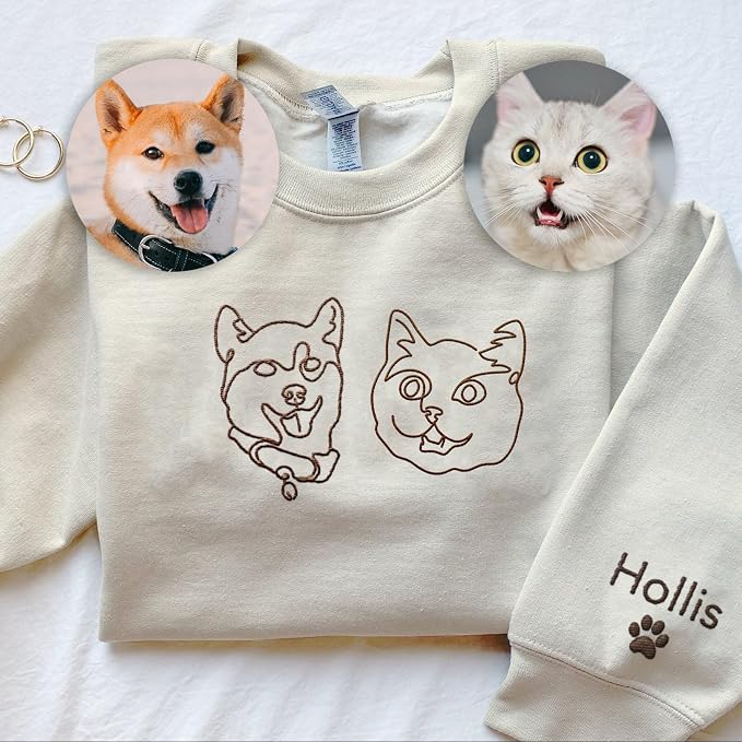 Custom Dog Portrait Embroidered Sweatshirt Pet Photo Embroidery Design Your Pet - Image 4