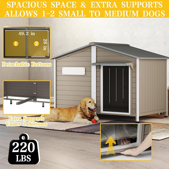 PetsCosset 55.1" L Large Dog House Outdoor & Indoor, Fir Wood Dog Kennel - Image 6