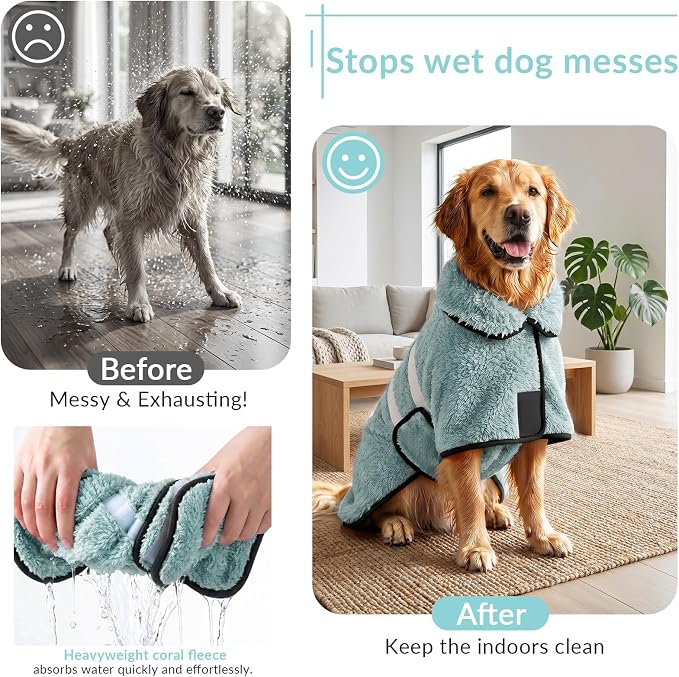 Dog Bathrobe, Super Absorbent for Small to Large Dogs, Light Green S - Image 2