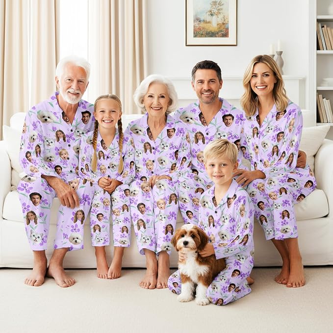 Artsadd Custom Pajamas for Women Men Family, Personalized Face Pjs Pajama Pants - Image 2