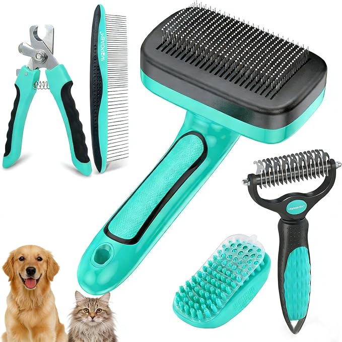 5 PCS Self Cleaning Slicker Brush & Pet Grooming Rake & Bath Brush & Nail by WOPQAEM%C2%AE