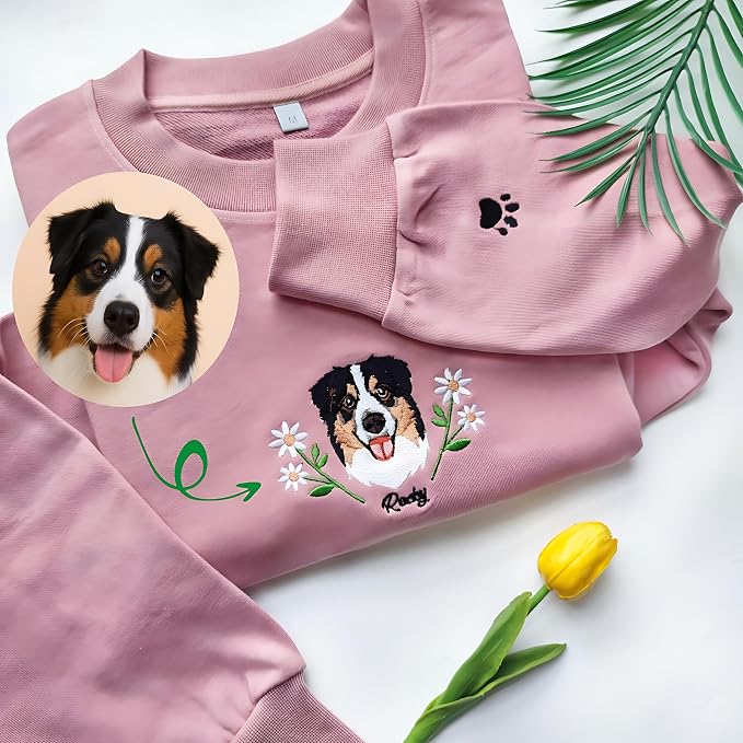 Personalized Dog Face Embroidered Sweatshirt Custom Pet Portrait From Photo - Image 4