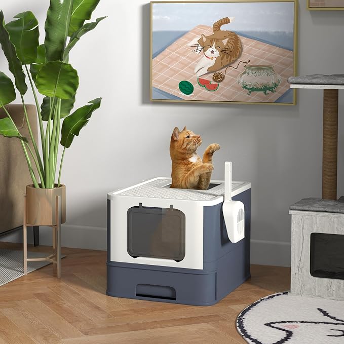 PawHut Cat Litter Box with Lid, Covered Large Cat Litter Box with Scoop - Image 2