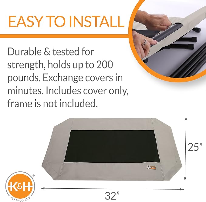 K&H Pet Products Original Pet Cot Replacement Cover Taupe/Black Medium 32 X 25 - Image 3