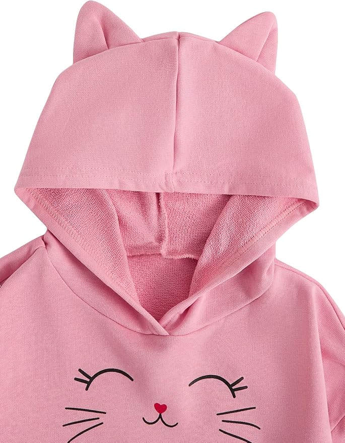 MakeMeChic Girl's Cute Ear Cat Print Crop Hoodie Drop Shoulder Long Sleeve - Image 3