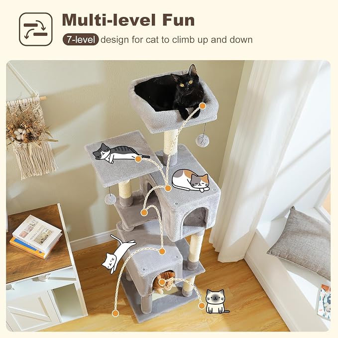 62-Inch Cat Tree for Indoor Cats, Large Cat Tower - Image 5